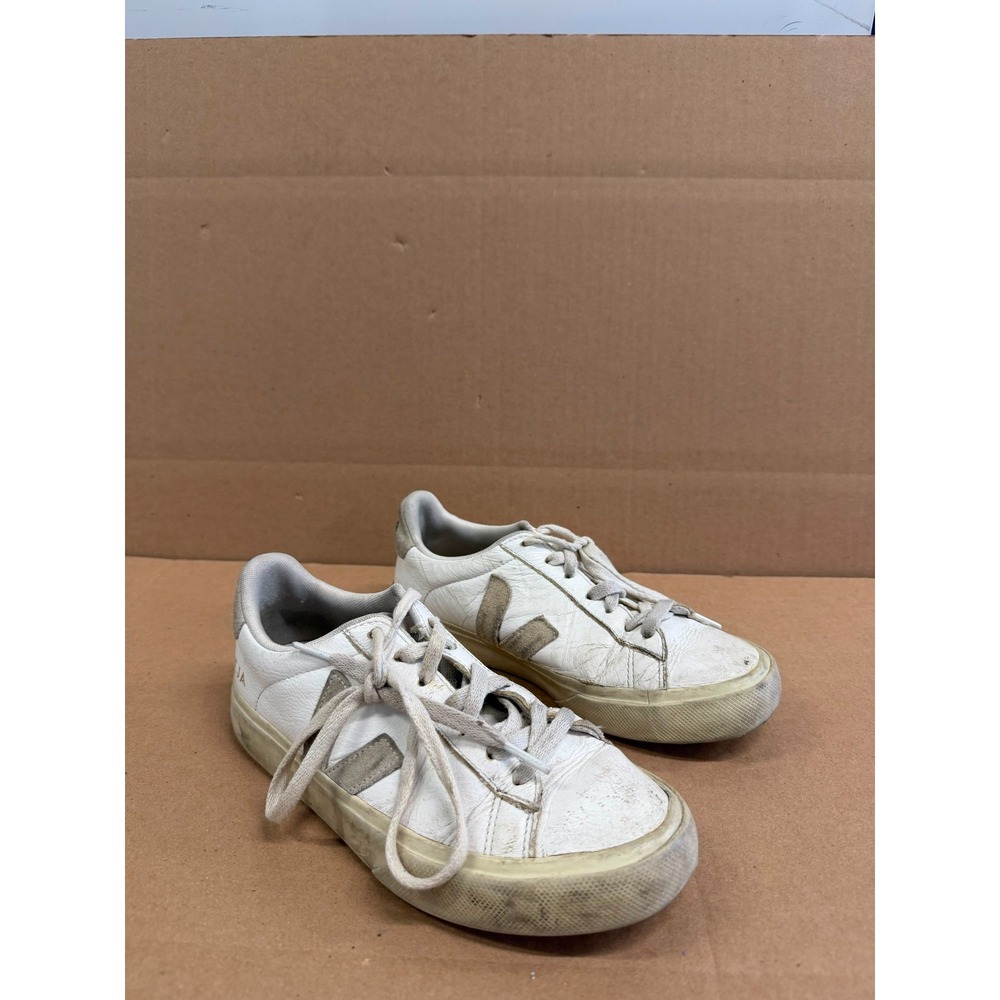 Veja Campo Leather Low Top Lace Up Sneakers White Natural Womens Size 6 US